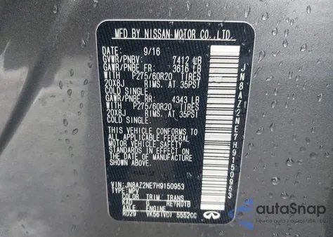 2017 Infiniti Qx80 из США, поврежденный, VIN JN8AZ2NE7H9150953